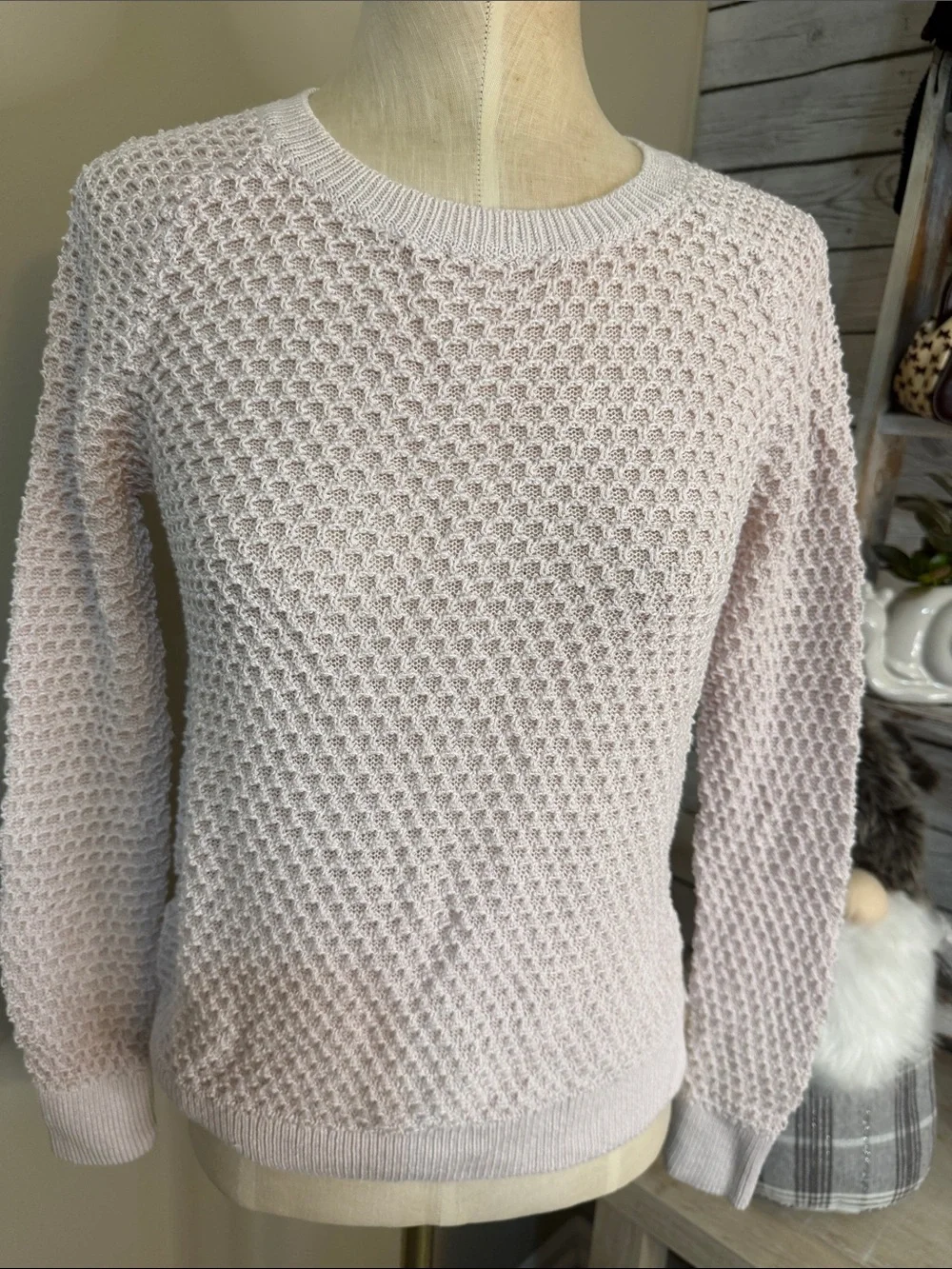 LOFT Women's Light Pink Textured Crewneck Sweater